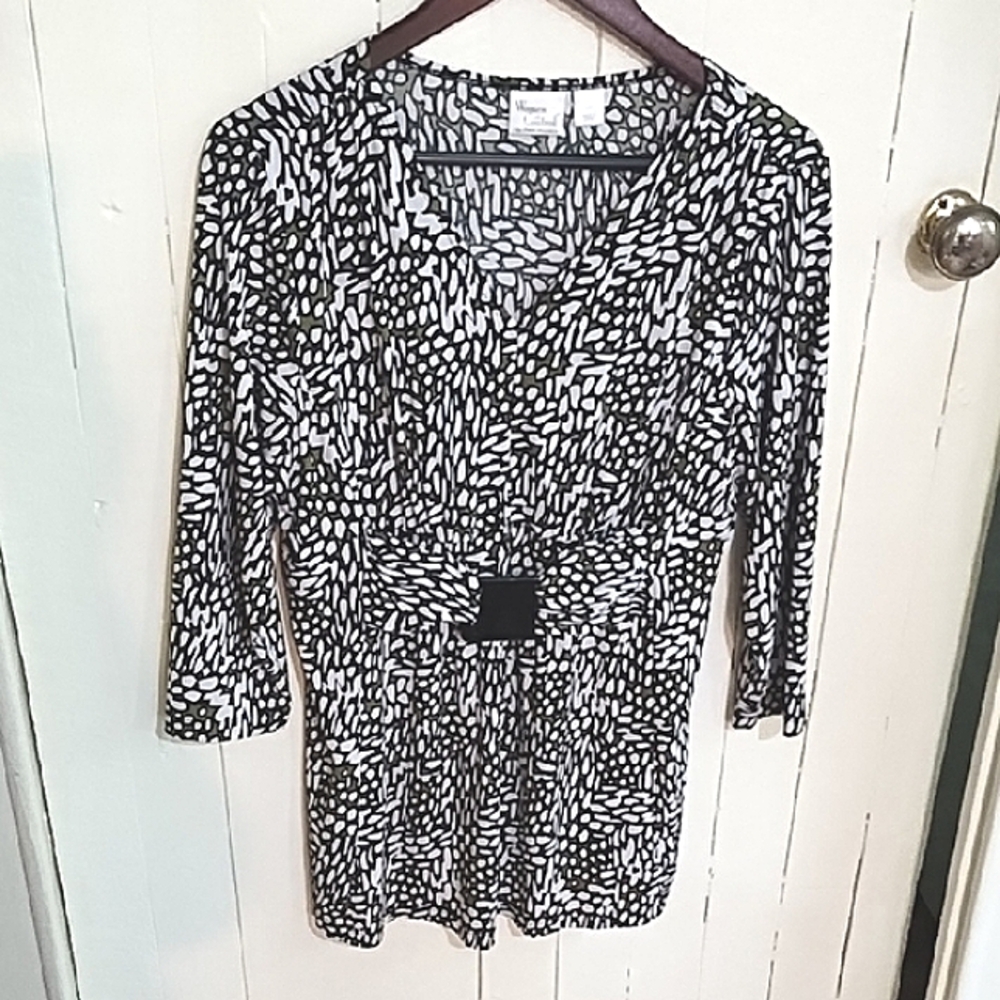 Women With  Control EUC Large Petite Blouse Black, Green and White. Maternity.